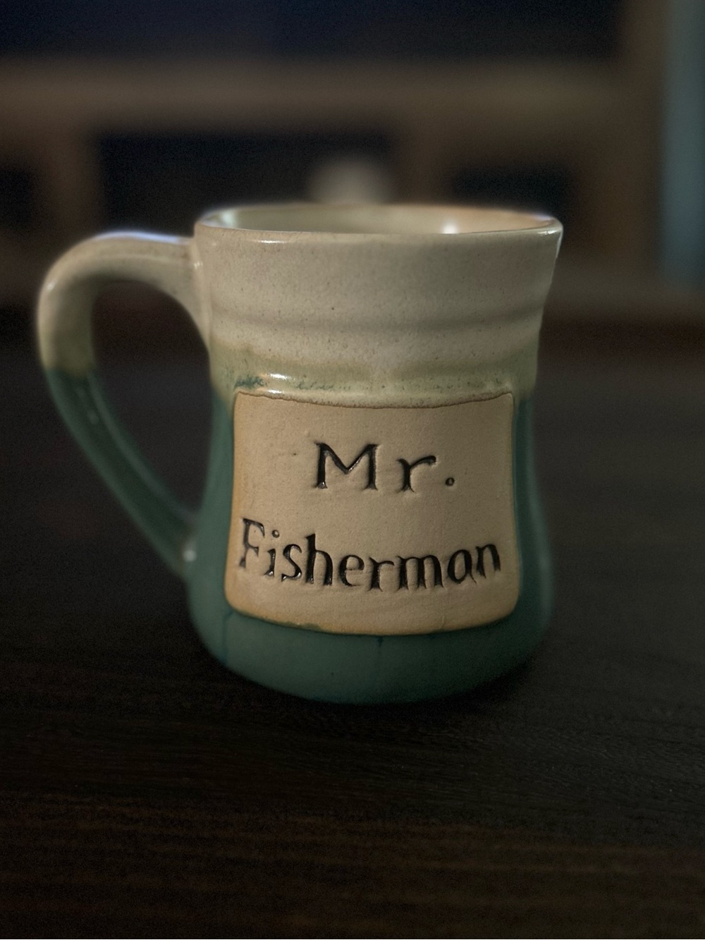 Century “Mr. Fisherman” Heavy Pottery Mug – Teal & Cream